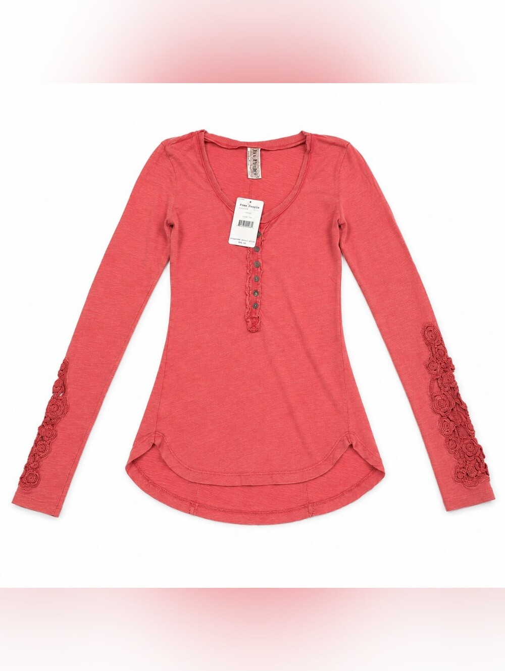 Free People Girls' Long Sleeve Henley Top - Coral Pink